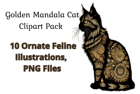 Download Golden Mandala Cat Clipart Pack - Golden Collection