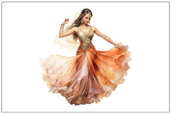 Download Indian Dancer in Orange Golden Dress PNG - Golden Collection
